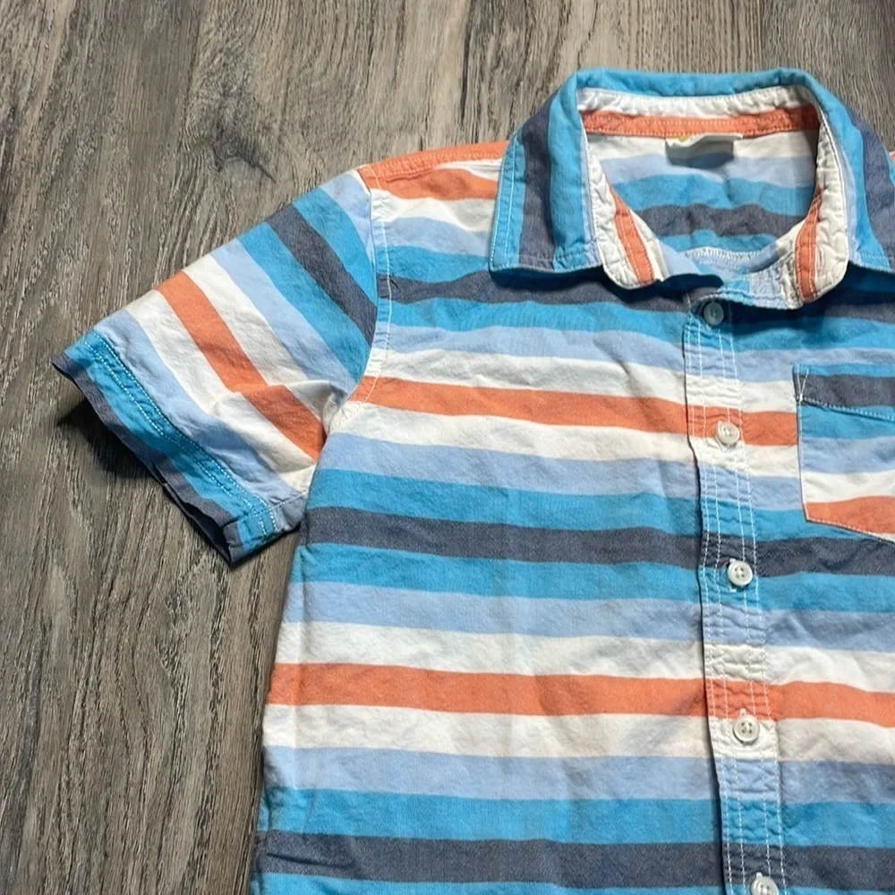 Crazy 8 Boys Striped Blue Orange White Button Down Shirt, size Large 10/12 - Picture 3 of 5
